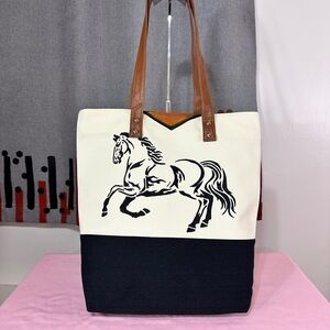 Horse motif canvas tote
